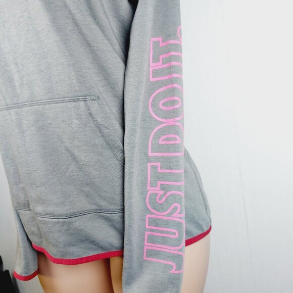 Nike Women's Grey Pink Dri-FIT Just Do It Lightweight Pullover Hoodie Size L - Picture 5 of 14
